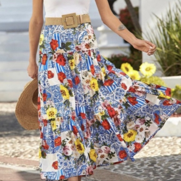 Boston Proper Floral Flowy Tiered Midi Skirt Size XS - Picture 9 of 9